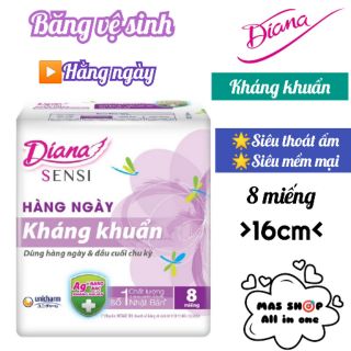 Băng vệ sinh Diana® hằng ngày ✅Kháng khuẩn ✅Không cánh (8 miếng x 16 cm)