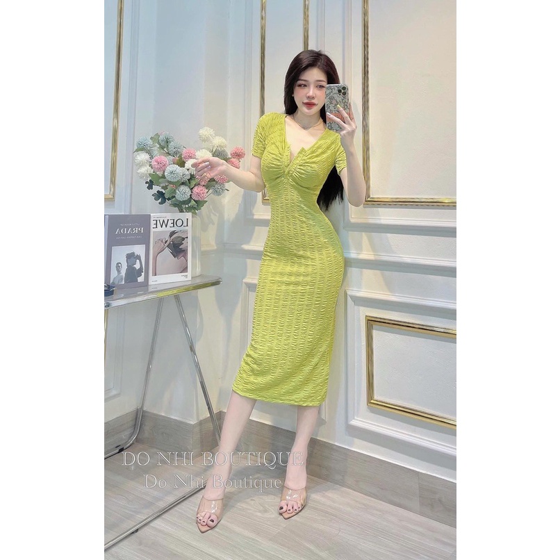 Đầm Body Cổ Vuông Nút Gài Thun Xốp Mềm Mịn