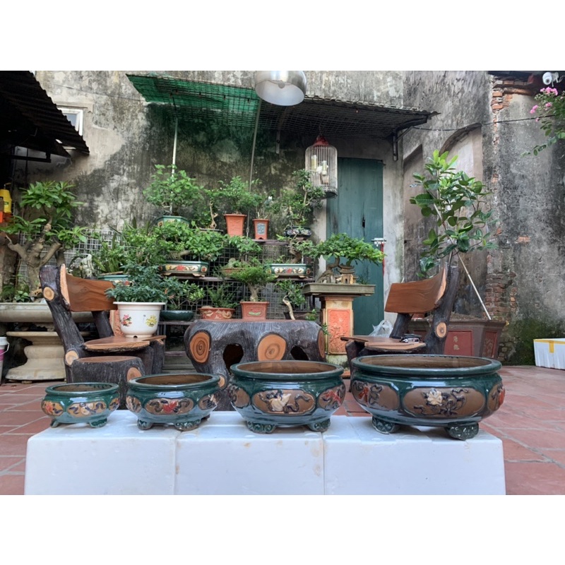 Chậu bon sai tròn chân quỳ - bộ 4 cái