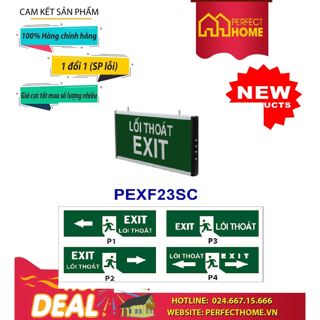 BÃO SALE {Hàng chính hãng} Đèn exit 2 mặt led Paragon PEXF23SC-G2 3w song ngữ không chỉ hướng, có chỉ hướng