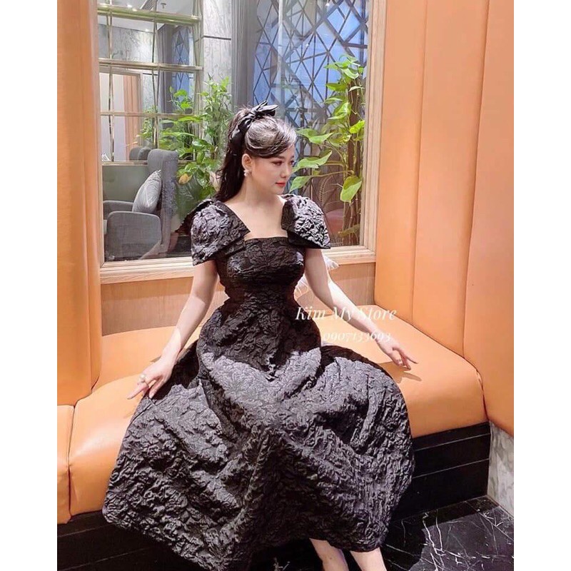 Đầm xoè dự tiệc nơ vai sang chất gấm xốp vân hoa nổi sang trọng TRIPBLE T DRESS - size M/L - MS226V