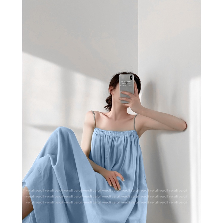 Váy dây dáng suông Harriet xanh da trời Baby Blue basic lụa mềm