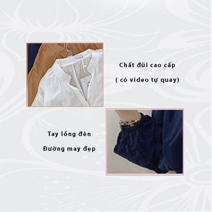 Áo sơ mi nữ kiểu tiểu thư Hàn Quốc đẹp cổ tàu bánh bèo vải đũi tay phồng form rộng bigsize màu trắng nâu xanh thời trang
