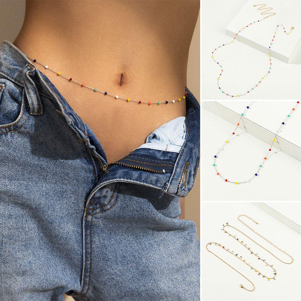 Dây Đeo Thắt Lưng Xỏ Hạt Tròn Nhiều Màu Sắc Cho Nữ