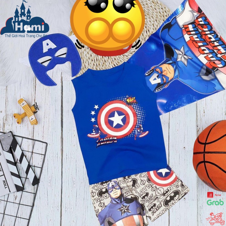 Bộ đồ siêu nhân nhện cho bé trai kèm áo choàng, mặt nạ, mũ, nhiều màu, kiểu sát nách, size 12kg - 28kg