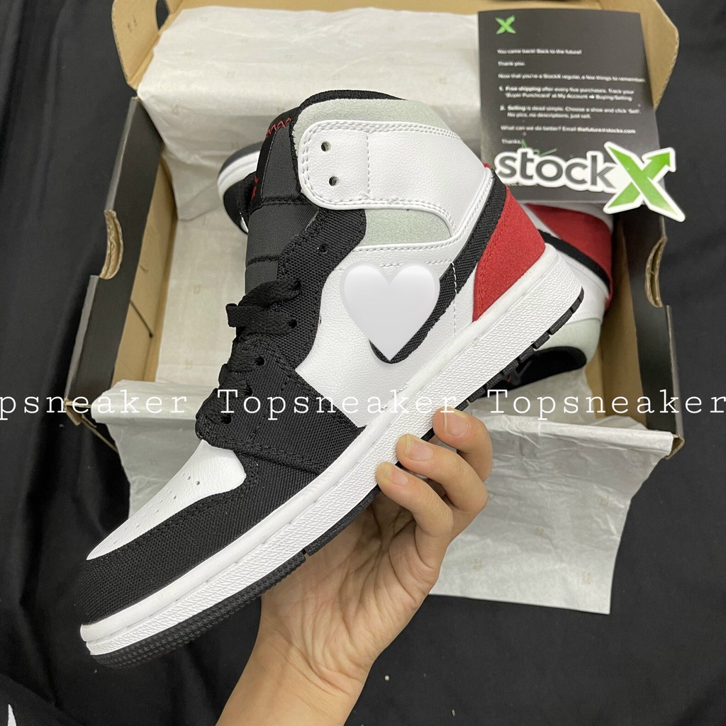Giày Sneaker Jordan 1 Trắng Gót Đỏ