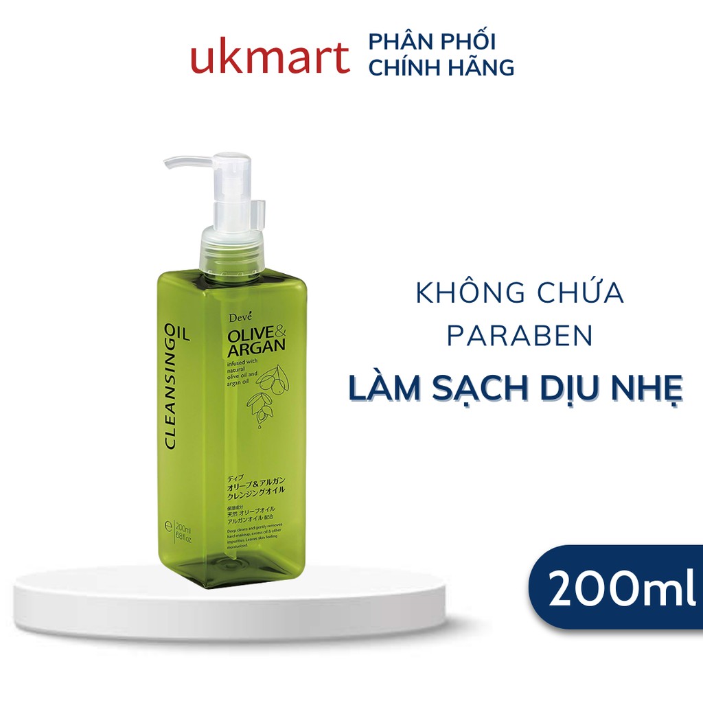 Dầu Tẩy Trang Kumano Deve Chiết Xuất Dầu Olive &amp; Argan 200ml Thành Phần Thiên Nhiên Lành Tính Không Paraben