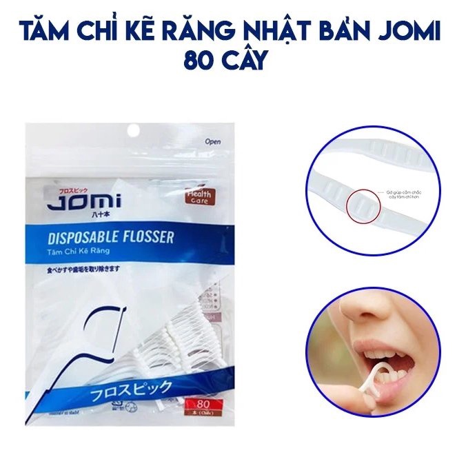 Tăm Chỉ Nha Khoa Jomi Tiệt Trùng An Toàn Chăm Sóc Răng Miệng Disposable Flosser 80 Chiếc - Khongcoson