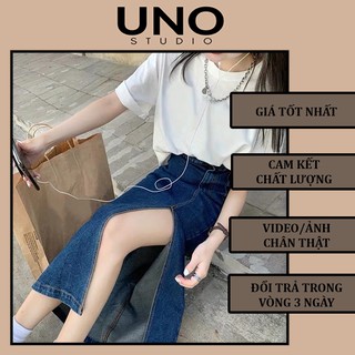 [CÓ SẴN -FREESHIP ] Chân váy jean lưng cao xẻ tà style Hàn Quốc