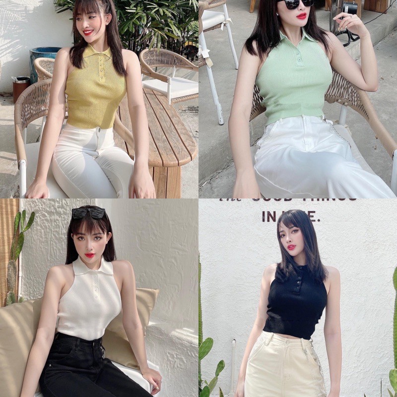 Áo len Croptop Cổ Bẻ Polo Miss Sumey Chuẩn Xịn Loại 1