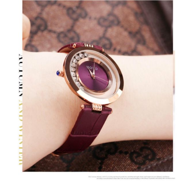 Đồng hồ nữ Guou dây da mặt tròn cực xinh tặng pin