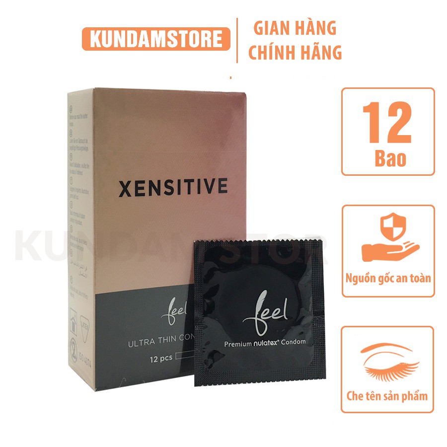 Bao cao su Feel Premium Xensitive siêu mỏng - truyền nhiệt cực mạnh - tăng khoái cảm – Hộp 12 Chiếc