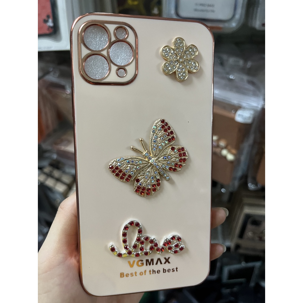 CUTE  Ốp lưng iphone cạnh vuông bảo vệ camera họa tiết Love bướm đính đá nổi 7 8 X XS 11 12 13 PLUS MAX