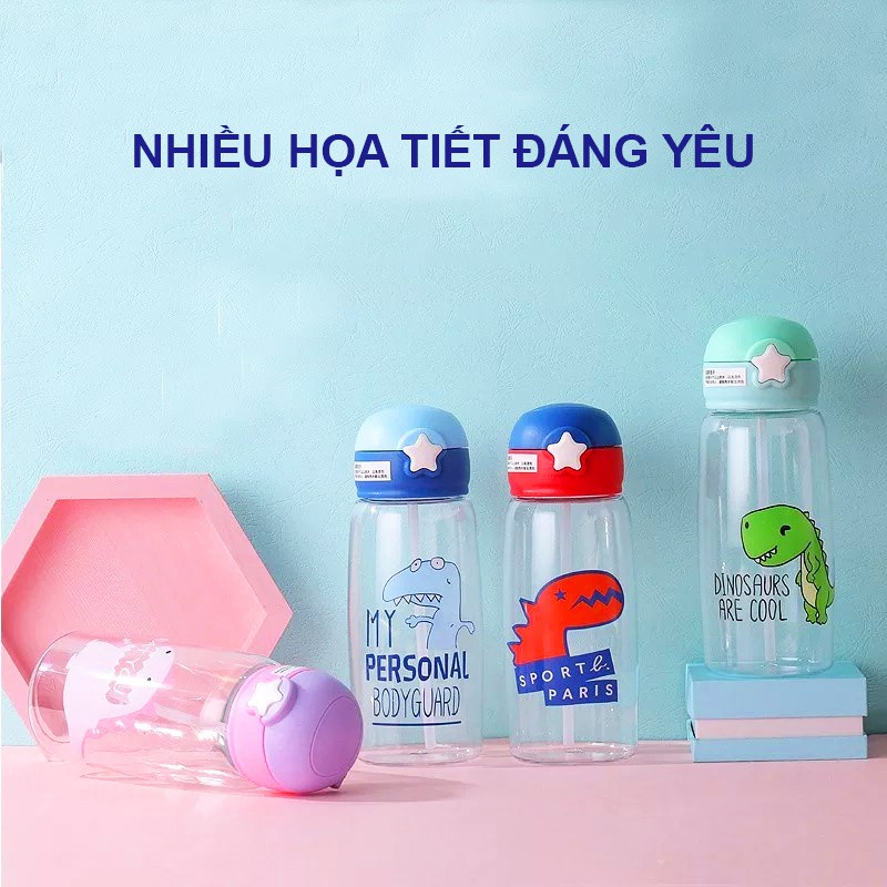 Bình nước cho bé đi học có ống hút cute gái M-SB09