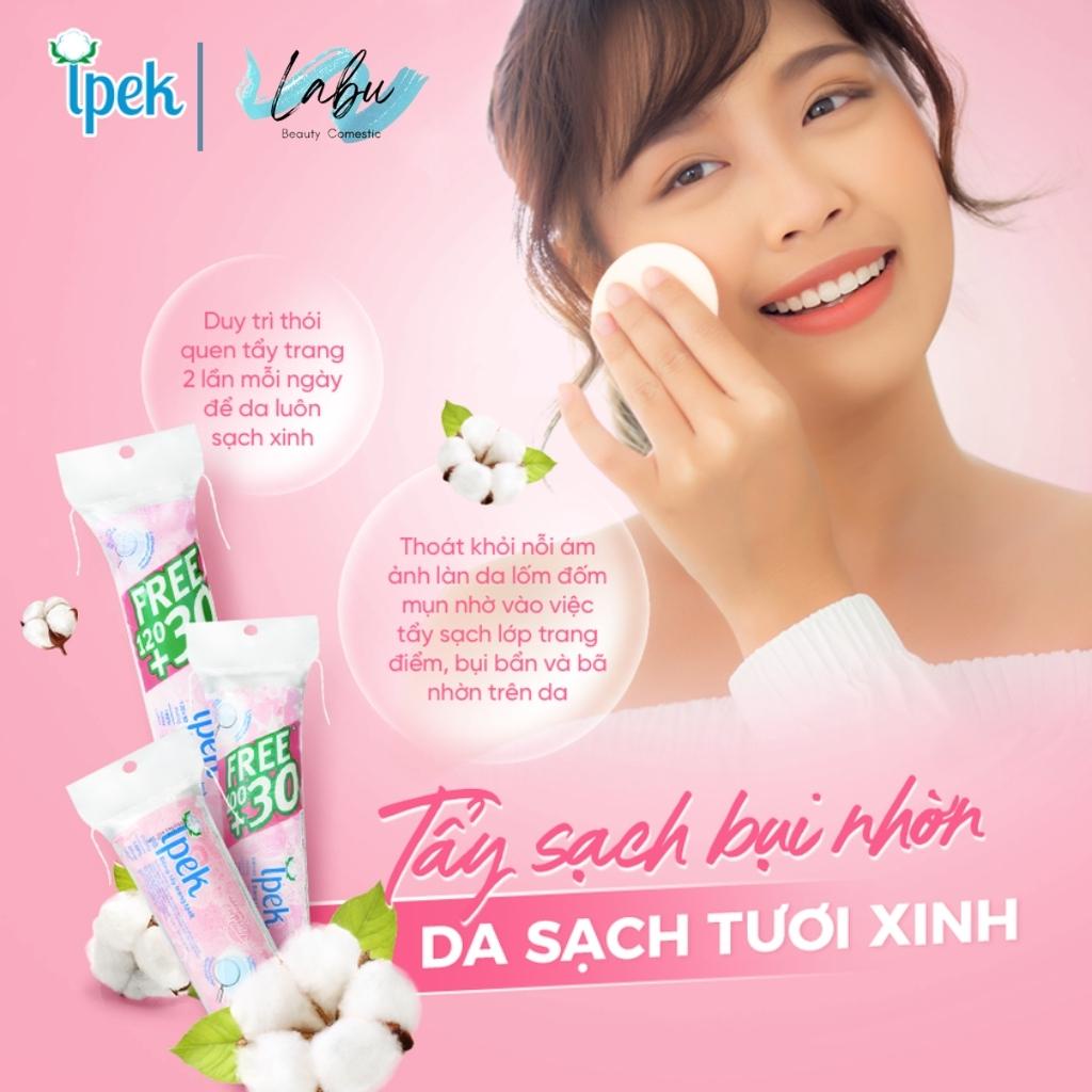 Bông Tẩy Trang Ipek 130 Miếng Thổ Nhĩ Kỳ, Bông Tẩy Trang Cotton Pads Ipek 150 80 130 miếng, Labu Beauty