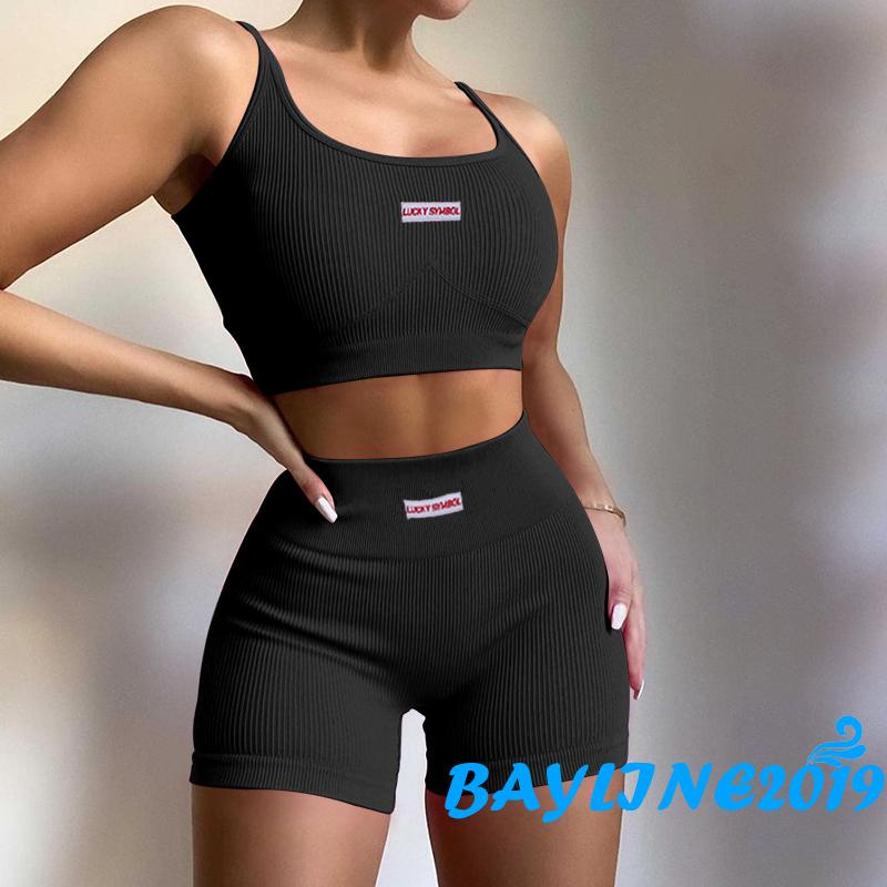 Set áo croptop sát nách cổ chữ U phối quần short màu hồng/đen/trắng thời trang cho nữ