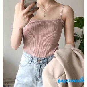 Áo Hai Dây Dệt Kim Màu Sắc Trơn Thời Trang Cho Nữ