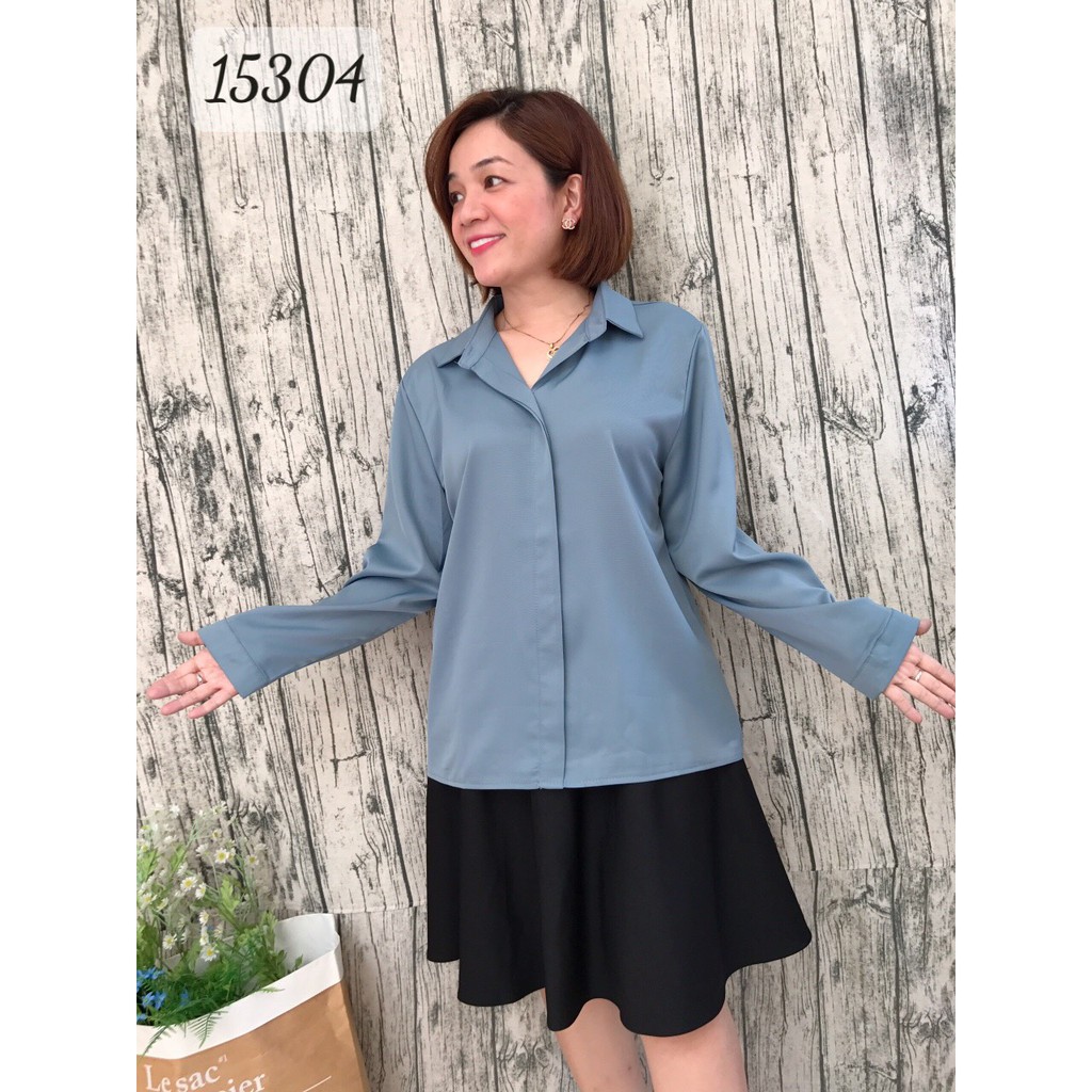 15304 Sơ mi BIG SIZE tay dài màu trơn hàng Quảng Châu