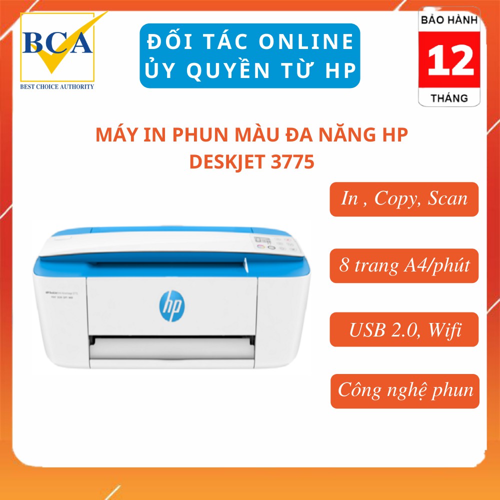 Máy in phun đa năng HP DeskJet Ink Advantage 3775 All-in-One Printer (In, Copy, Scan, Wifi) _ J9V87B