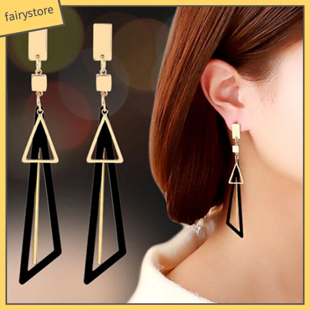 Bông tai dáng dài mặt hình tam giác cho nữ