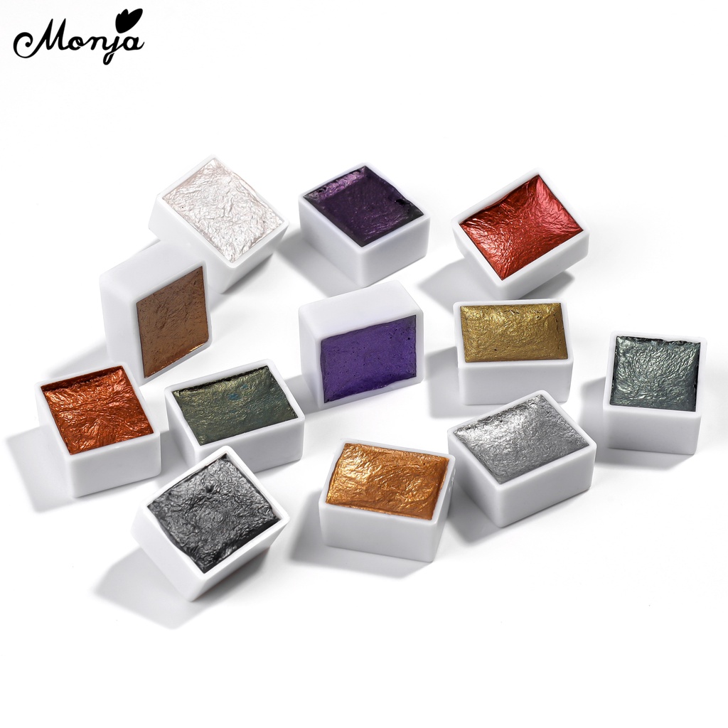 MONJA [Hàng mới về] Bột kim tuyến lấp lánh trang trí móng tay 12 màu xinh xắn DIY