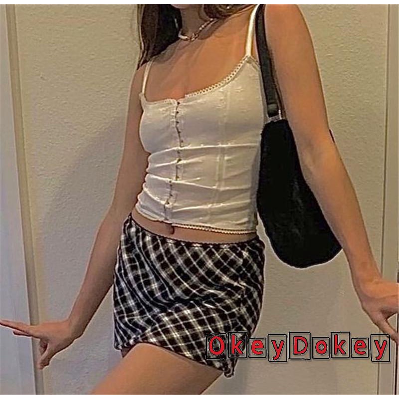 Áo Crop Top Không Tay Có Khóa Cài Thời Trang Mùa Hè y2k
