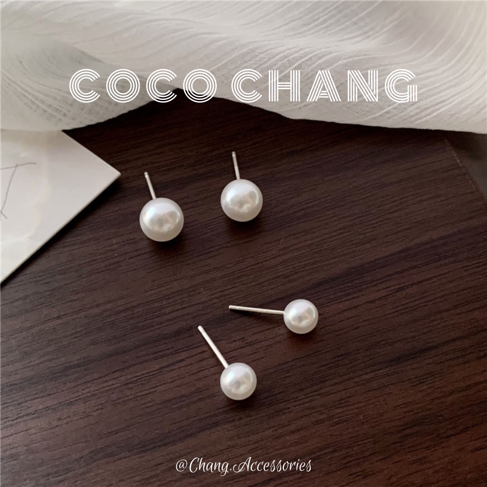 Bạc S925 Khuyên nụ ngọc trai nhân tạo bông tai nhỏ tươi tắn và xinh xắn thiết kế cơ bản Cocochang shop