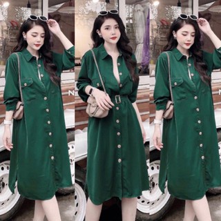 Đầm bầu sơ mi hàng cúc thật KC156 chất lụa hàn châu
