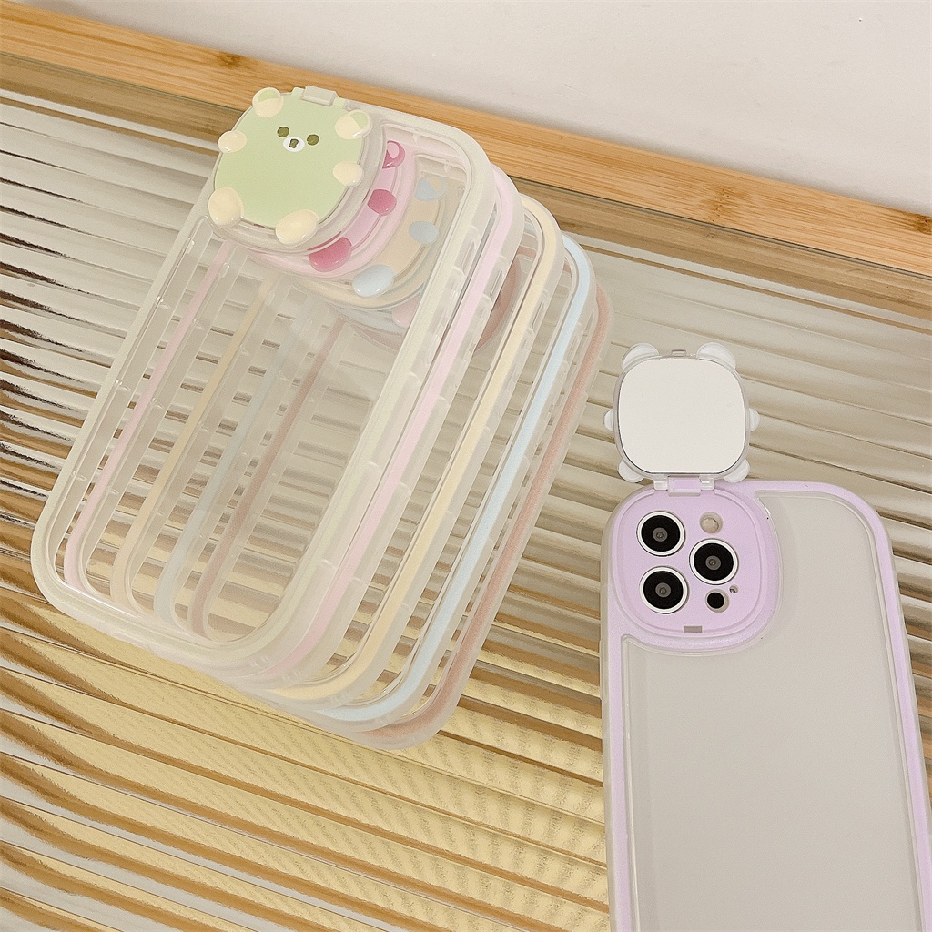 Ốp Điện Thoại Nắp Lật Mặt Gương Hình Gấu Sáng Tạo Cho iPhone 11 12 13 Pro XR XS MAX