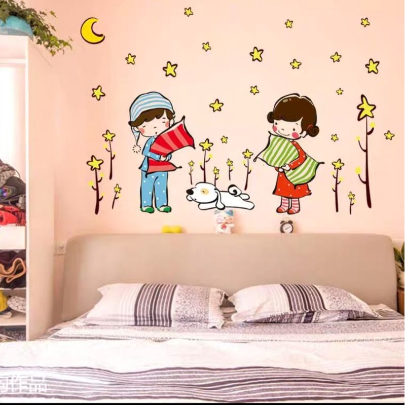 Decal dán tường bé trai và bé gái trang trí phòng ngủ