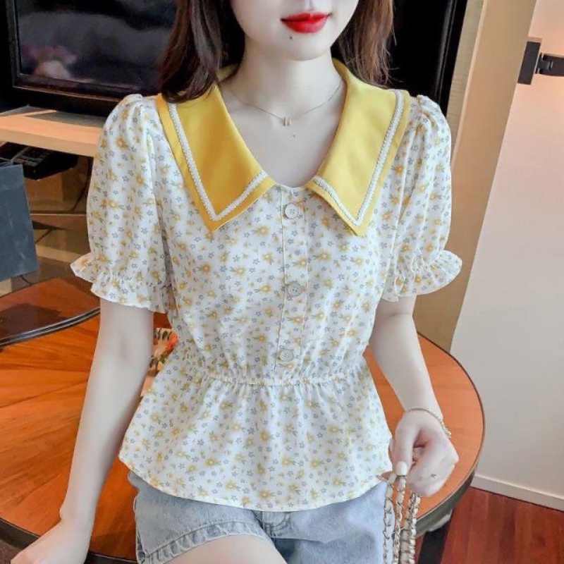 Áo Sơ Mi Tay Ngắn Dáng Ôm In Họa Tiết Hoa Phong Cách Hàn Quốc Thời Trang Mùa Hè Cho