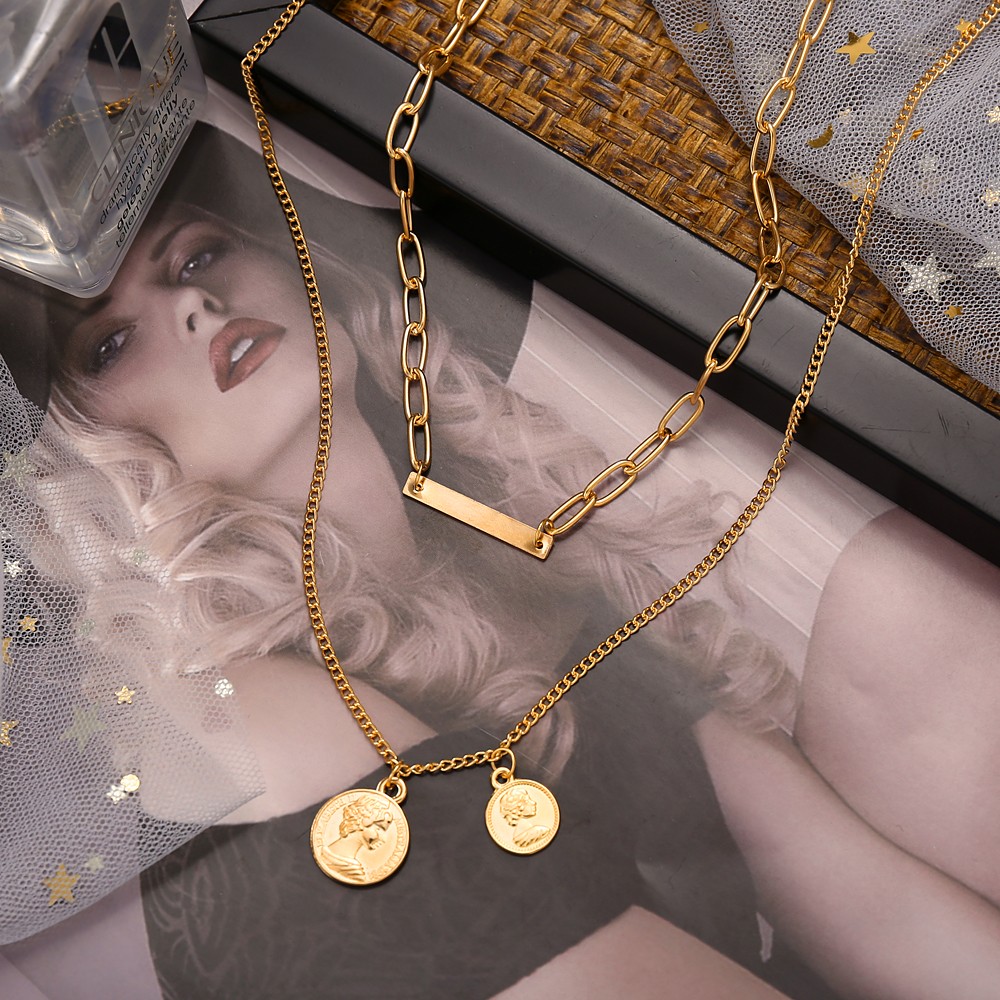 vòng cổ Hợp Kim Nhiều Lớp Mặt Hình Đồng Xu Xinh Xắn