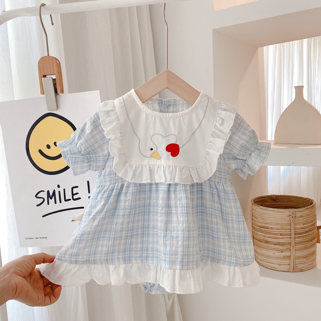 Đầm Công Chúa Tay Ngắn Cổ Sơ Mi Thêu Họa Tiết Caro Thời Trang Mùa Hè Cho Bé Gái