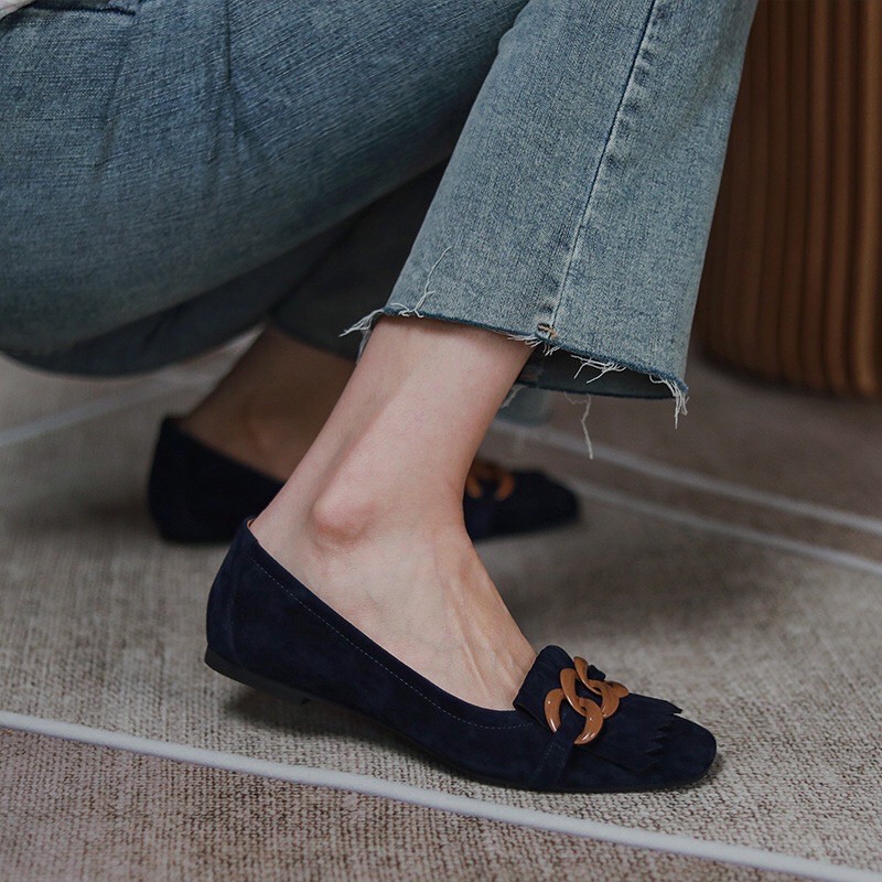 Giầy bệt da lộn đính bờm G05
