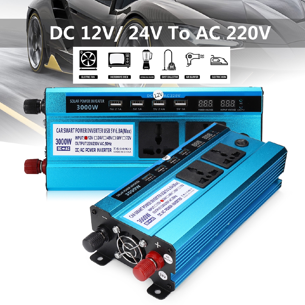 Biến tần năng lượng mặt trời 3000W DC 12V/24V sang AC 220V màn hình LCD