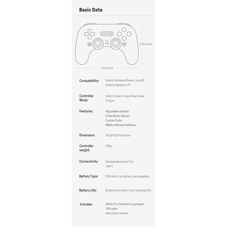 Tay CầM ĐiềU KhiểN Bluetooth Không Dây 8BitDo Pro 2 Cho PC Android Pi NS