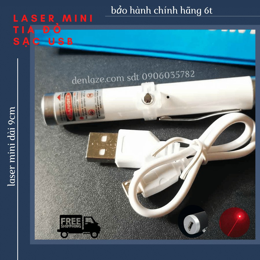 Bút Laser Mini Tia Đỏ 9cm Vỏ Trắng Sạc USB Cao Cấp