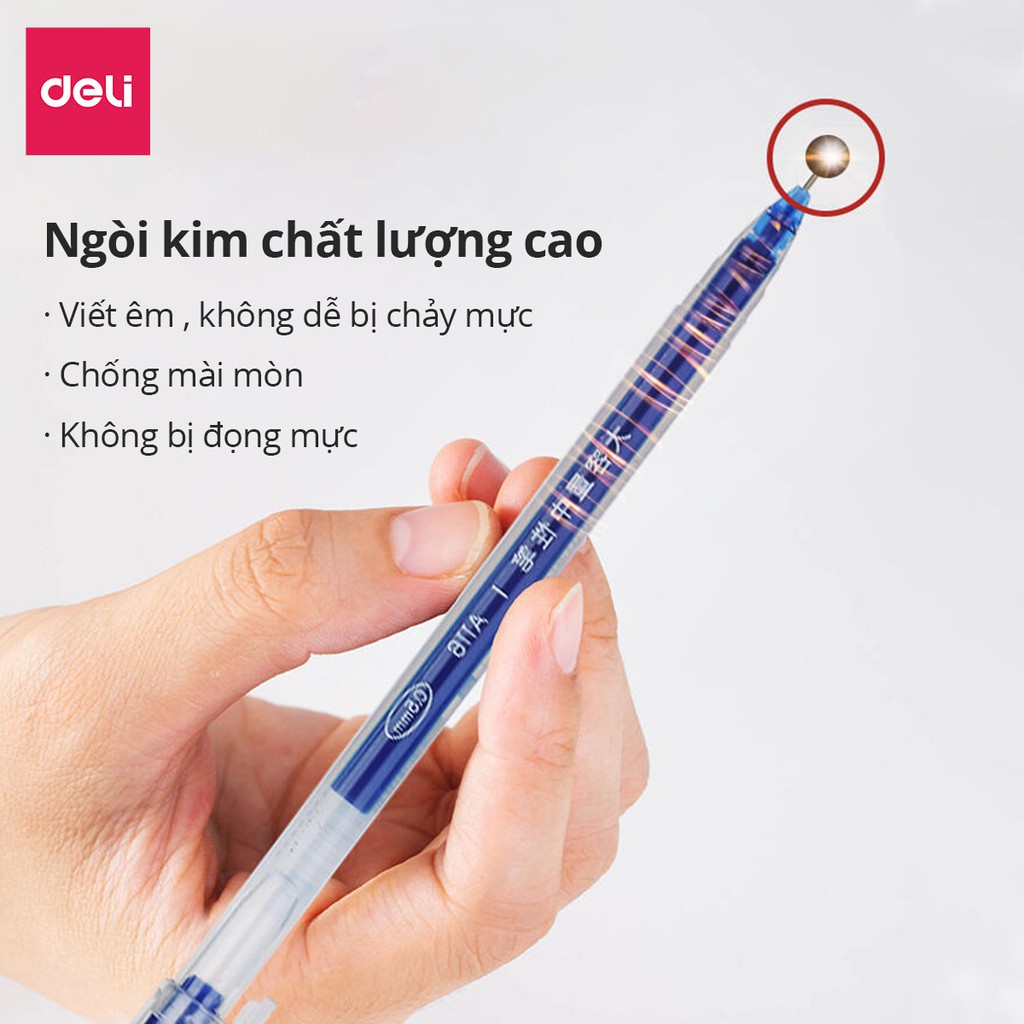 Bút gel mực nước văn phòng 0.5mm Deli ba màu xanh đen đỏ nhanh khô viết đều trơn tru lâu hết mực chất lượng cao - A116