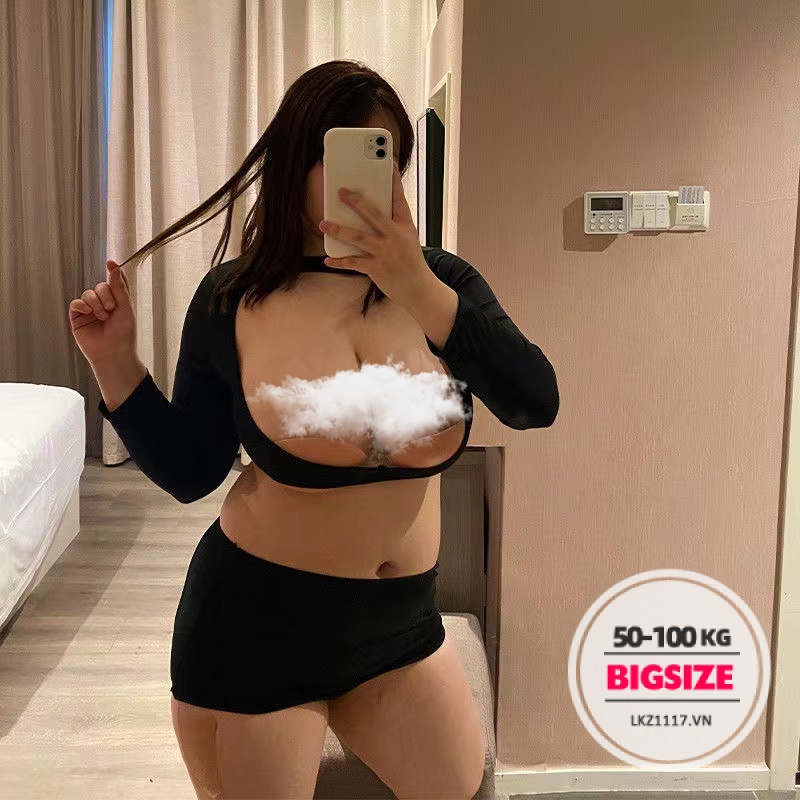 Set Bộ Đồ Ngủ sexy gợi cảm Bigsize cosplay OLcô giáo thư ký gợi cảm Áo ôm body hở ngực kết hợp chân váy bút chì quyến rũ cho người mập béo nữ