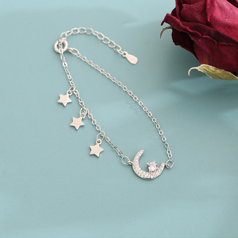 Vòng tay bạc Zircon hình mặt trăng ngôi sao duyên dáng cho nữ | BigBuy360 - bigbuy360.vn