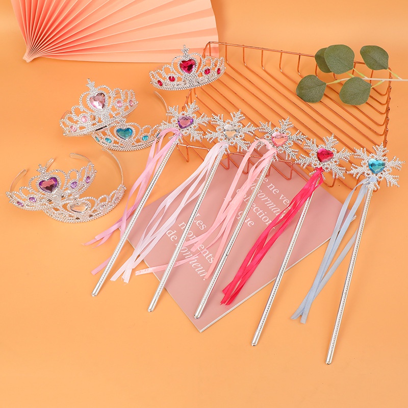Bộ 2 Món Phụ Kiện Cài Tóc + Đũa Phép + Vương Miện Công Chúa Elsa Thời Trang Cho Bé Gái