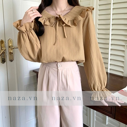 Áo kiểu sơ mi bèo cách điệu mix công sở