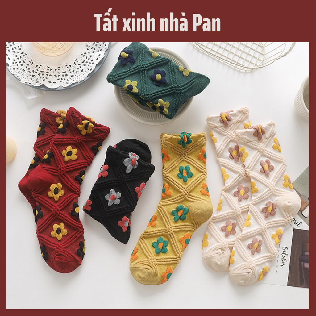 Tất Cao Cổ Vintage Hoa bèo tiểu thư