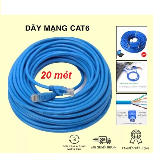 Dây cáp mạng bấm sẵn 2 đầu Cat6  5m 10m 15m 20m 25m 30m 40m 50m 100m - Hàng chính hãng