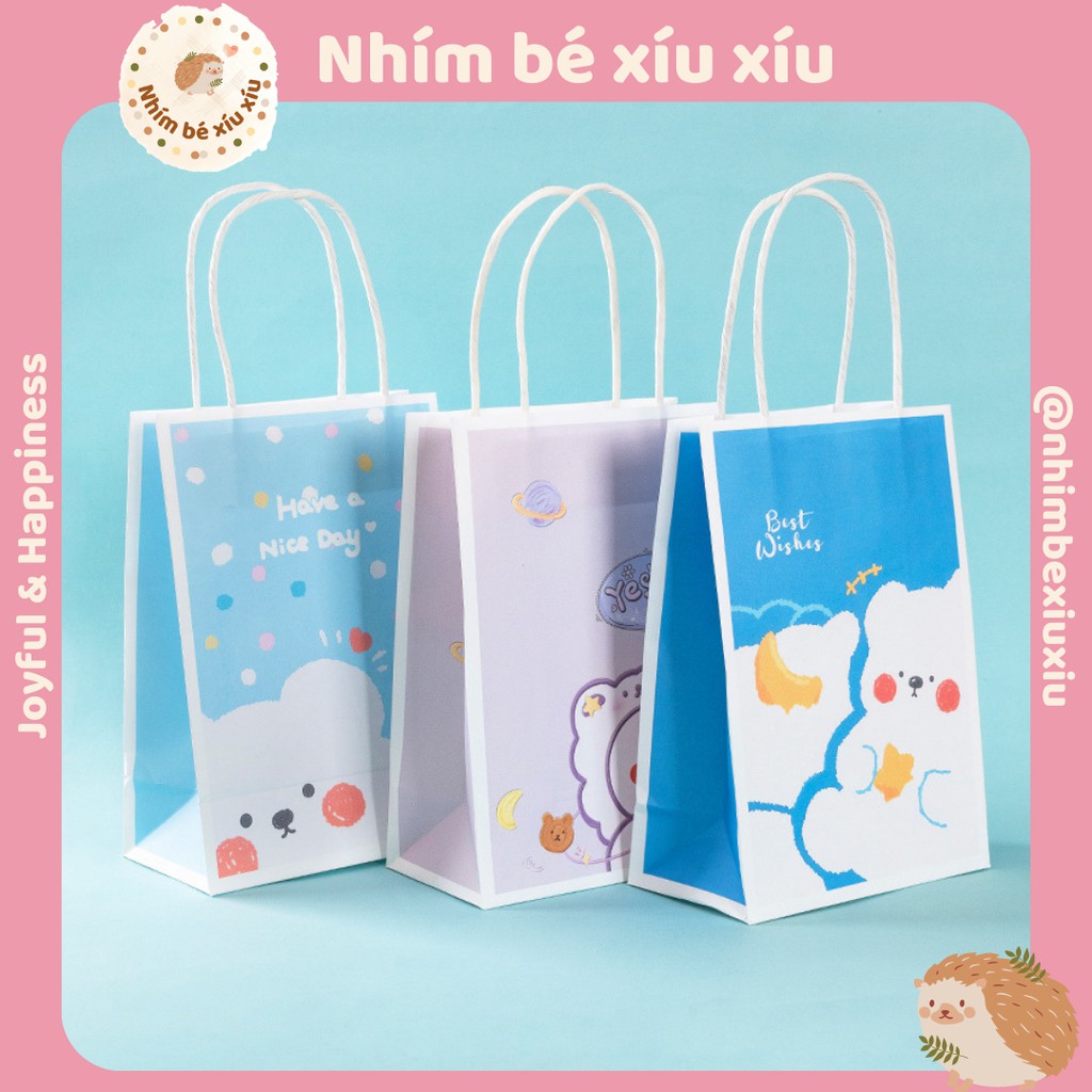 Túi giấy đựng quà tặng có quai xách họa tiết hoạt hình Hàn Quốc dễ thương VT52