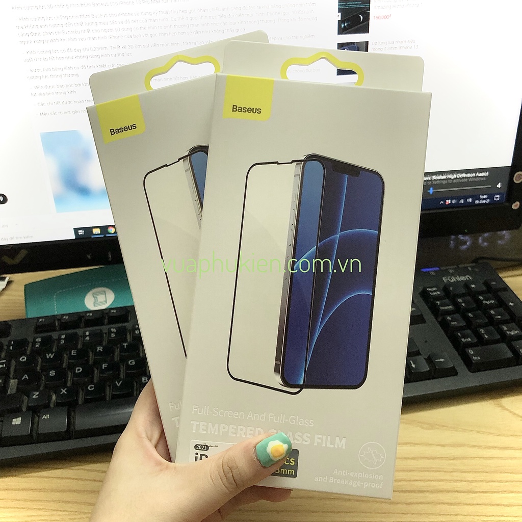 Kính cường lực full màn hình iPhone 13 Pro Max/13 Pro/13 6.1 chính hãng Baseus