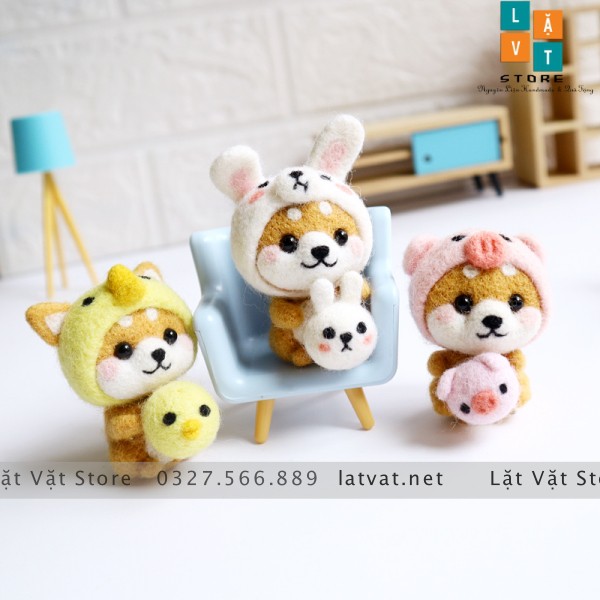 Len chọc có hướng dẫn 8 BABY SHIBA, chọc len thật dễ dàng, NEEDLE FELTING BABY SHIBA, món quà handmade ý nghĩa