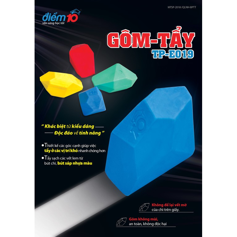 Gôm/Tẩy Sáp Màu Điểm 10 TP-E019 (Vỉ 1 Cục)