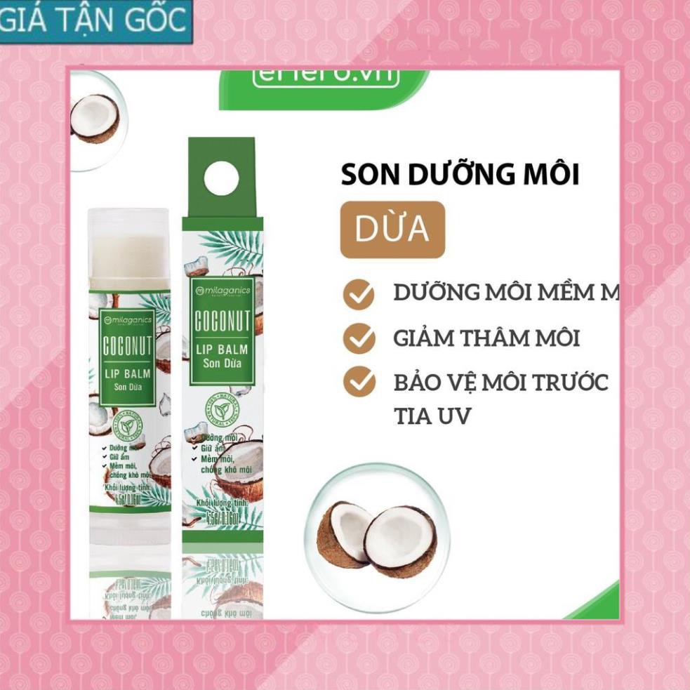 [GIÁ TẬN GỐC] Son Dưỡng Môi Dừa Dưỡng Ẩm, Giảm Thâm Môi MILAGANICS 4.5g (Cây) [EH]