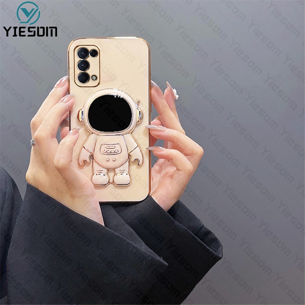 Ốp Điện Thoại Silicon Dẻo Họa Tiết Phi Hành Gia Lấp Lánh Kèm Giá Đỡ Cho OPPO Reno 7Z 7 6 4 5 4G 5G 5F 4F